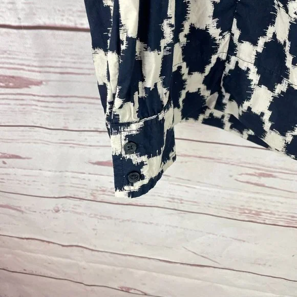 J. Crew Factory Women's Blue White Geometric Print Long Sleeve Shirt Size 2 - Picture 3 of 8